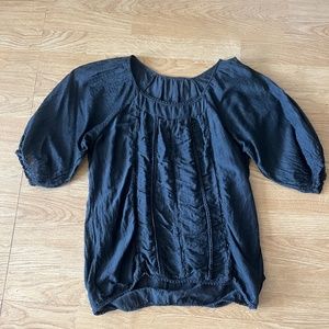 vintage Anthropologie washable silk peasant blouse top black S/M